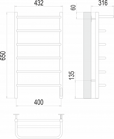 Полка П6 400х650 Электро (quick touch) Полотенцесушитель  TERMINUS Уфа - фото 3