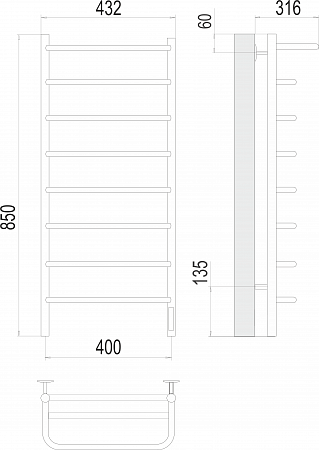 Полка П8 400х850 Электро (quick touch) Полотенцесушитель  TERMINUS Уфа - фото 3