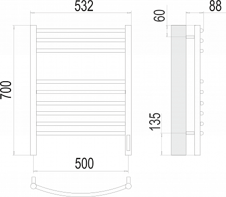 Классик П9 500х700 электро (sensor quick touch)  Полотенцесушитель TERMINUS Уфа - фото 3