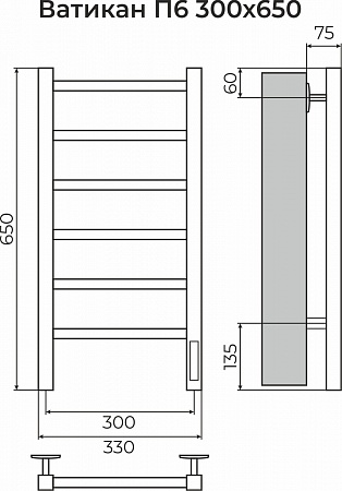 Ватикан П6 300х650 Электро (quick touch) Полотенцесушитель TERMINUS Уфа - фото 3
