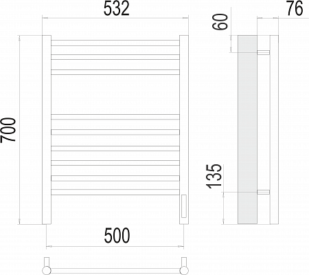 Аврора П9 500х700 электро (sensor quick touch)  Полотенцесушитель TERMINUS Уфа - фото 3