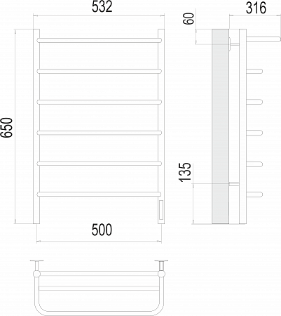 Полка П6 500х650 Электро (quick touch) Полотенцесушитель  TERMINUS Уфа - фото 3